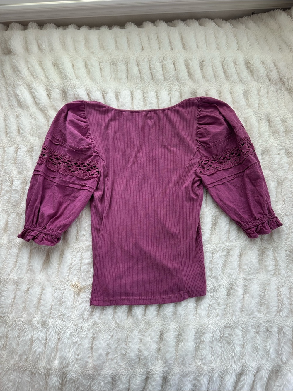 Free People Purple Puff Sleeve Scoop Neck Top Size S - Picture 4 of 4